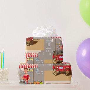 Papier Cadeau Vendeur de street food souriant Chariot de nourrit