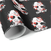 Papier Cadeau Vendredi 13 | Masque de Hockey Splatter de peintur (Coin rond)