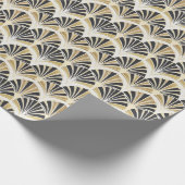Papier Cadeau Ventilateur Art déco en noir & or sur blanc (Coin)