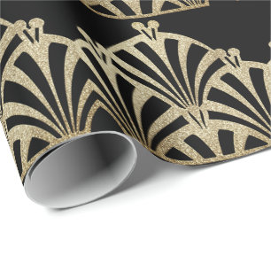 Papier Cadeau Ventilateur Art déco motif en bronze noir élégant