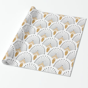 Papier Cadeau Ventilateur blanc, or et noir Art déco Motif