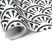 Papier Cadeau Ventilateur Japonais Noir Et Blanc Uchiwa (Coin rond)