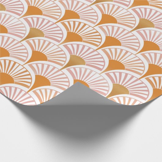 Papier Cadeau Ventilateurs art déco orange rétro motif (Coin)