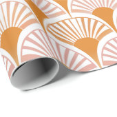 Papier Cadeau Ventilateurs art déco orange rétro motif (Coin rond)