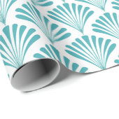 Papier Cadeau Ventilateurs art déco turquoise rétro motif (Coin rond)