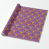 Papier Cadeau Ventilateurs art déco violet rétro motif (Déroulé)