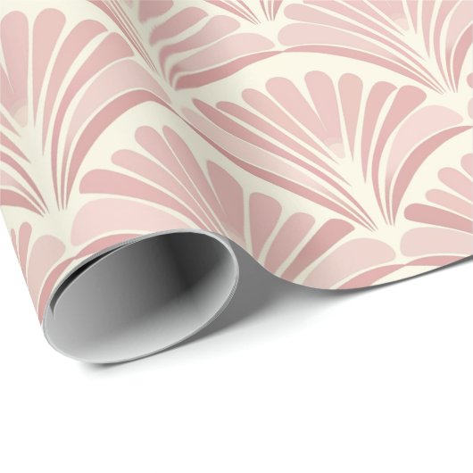 Papier Cadeau Ventilateurs d'art déco rose rétro motif (Coin rond)