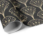 Papier Cadeau Ventilateurs Gold Art Déco sur Arrière - plan noir (Coin rond)
