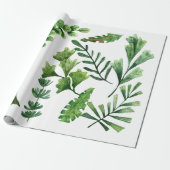 Papier Cadeau Verdant Impressions Watercolor Green Leaves Wrappi (Déroulé)