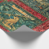 PAPIER CADEAU VERDURE, ANIMAUX FORESTIERS, LION, FOX, PHÉASANT,  (Coin)