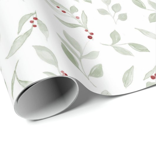 Papier Cadeau Verdure avec baies rouges (Coin rond)