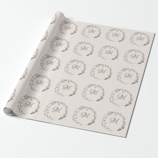 Papier Cadeau Verdure Floral Script Monogramme Mariage élégant (Déroulé)