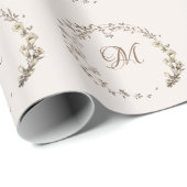 Papier Cadeau Verdure Floral Script Monogramme Mariage élégant (Coin rond)