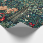 Papier Cadeau VERDURE, Hares d'ANIMAUX FORESTIERS, Renard, Flora (Coin)