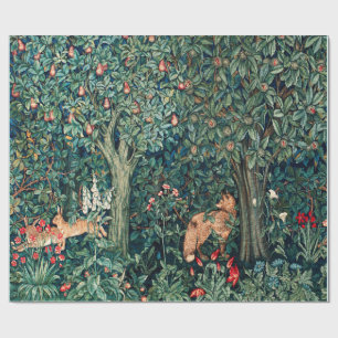 Papier Cadeau VERDURE, Hares d'ANIMAUX FORESTIERS, Renard, Flora