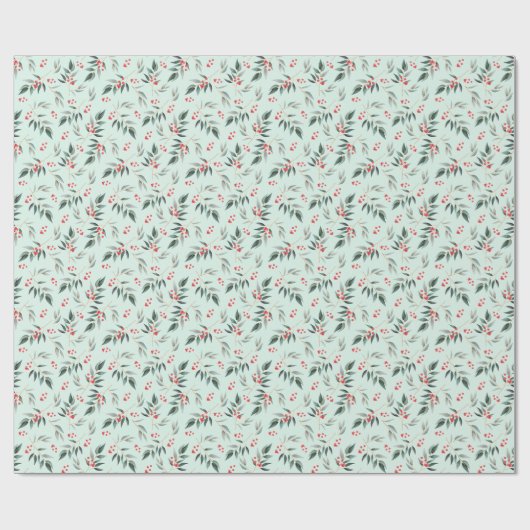 Papier Cadeau Verdure sage de feuillage d'hiver et Noël rouge de (Plat)