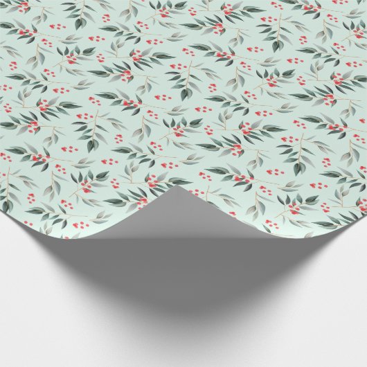 Papier Cadeau Verdure sage de feuillage d'hiver et Noël rouge de (Coin)