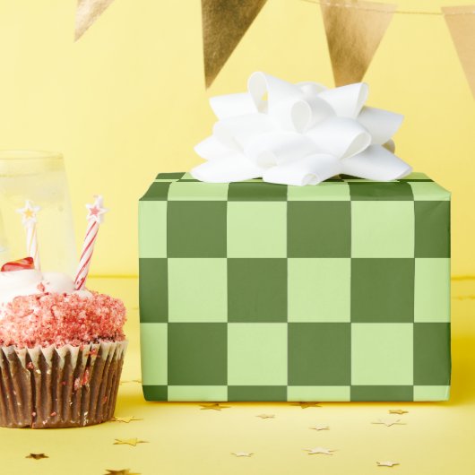 Papier Cadeau Vérificateurs vert foncé et vert clair (Fête d'anniversaire)