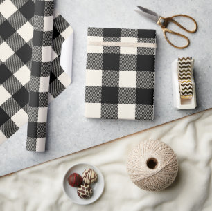 Papier Cadeau Vérification grande en noir rustique et blanc cass
