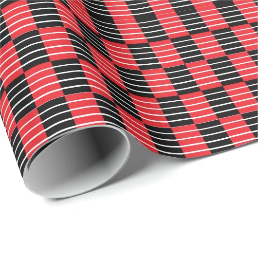 Papier Cadeau Vérifications et rayures rouges noires (Coin rond)