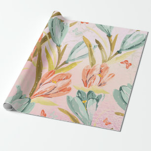 Papier Cadeau Verre à menthe Florale Pastel rose pâle Envelopp