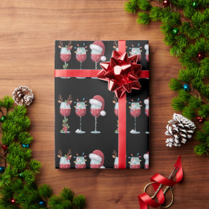 Papier Cadeau Verre à vin de Noël Santa Saison des fêtes Boire