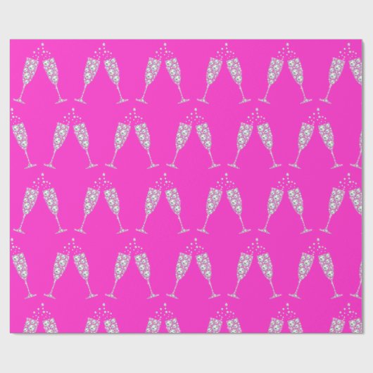 Papier Cadeau Verre de Champagne Diamond rose MARIAGE ANNIVERSAI (Plat)