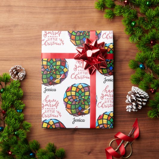 Papier Cadeau Verre de Noël Nom personnalisable (Cadeau de vacances)