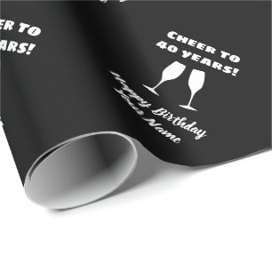 Papier Cadeau Verre de vin applaudisse élégant 40e anniversaire 