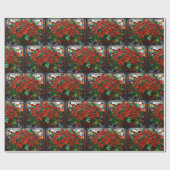 Papier Cadeau Verre tendu Poinsettia Rouge Fleurs et baies (Plat)