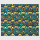 Papier Cadeau Verre turquoise, bleu et or peacock (Plat)