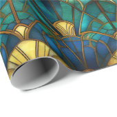 Papier Cadeau Verre turquoise, bleu et or peacock (Coin rond)