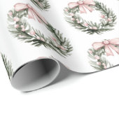 Papier Cadeau Verre verte rose de Noël (Coin rond)