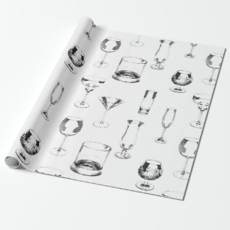 Papier Cadeau Verrerie Assortie en noir sur blanc