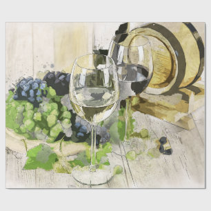 Papier Cadeau Verres à vin, tonneau et raisins