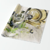 Papier Cadeau Verres à vin, tonneau et raisins (Déroulé)