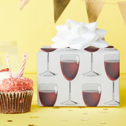 Papier Cadeau verres de vin rouge sur gris (Fête d'anniversaire)