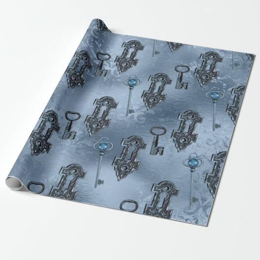 Papier Cadeau Verrouillage en vapeur et clé bleue | Découpage Vi (Déroulé)