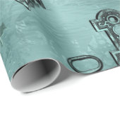 Papier Cadeau Verrouillage Steampunk et clé Turquoise | Découpag (Coin rond)