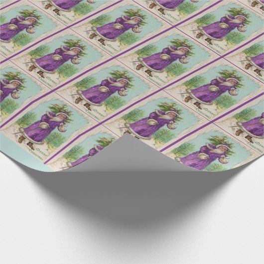 Papier Cadeau vers 1910 Père Noël en robe violette (Coin)