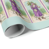 Papier Cadeau vers 1910 Père Noël en robe violette (Coin rond)