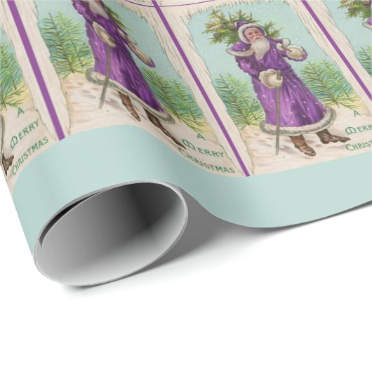 Papier Cadeau vers 1910 Père Noël en robe violette (Coin rond)