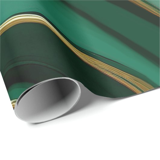 Papier Cadeau Vert Abstrait moderne et or- (Coin rond)