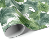 Papier Cadeau Vert aquarelle Feuille ivoire (Coin rond)