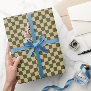 Papier Cadeau Vert armée avec style carré marron