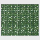 Papier Cadeau Vert avec des feuilles de trèfle blanches et verte (Plat)