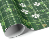 Papier Cadeau Vert avec des feuilles de trèfle blanches et verte (Coin rond)
