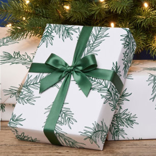 Papier Cadeau Vert Blanc Élégant Botanique Noël Moderne