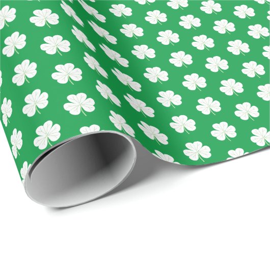 Papier Cadeau Vert Blanc Elégant Shamrock irlandais Motif Clover (Coin rond)