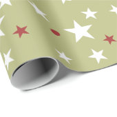 Papier Cadeau Vert blanc et rouge avec étoiles (Coin rond)